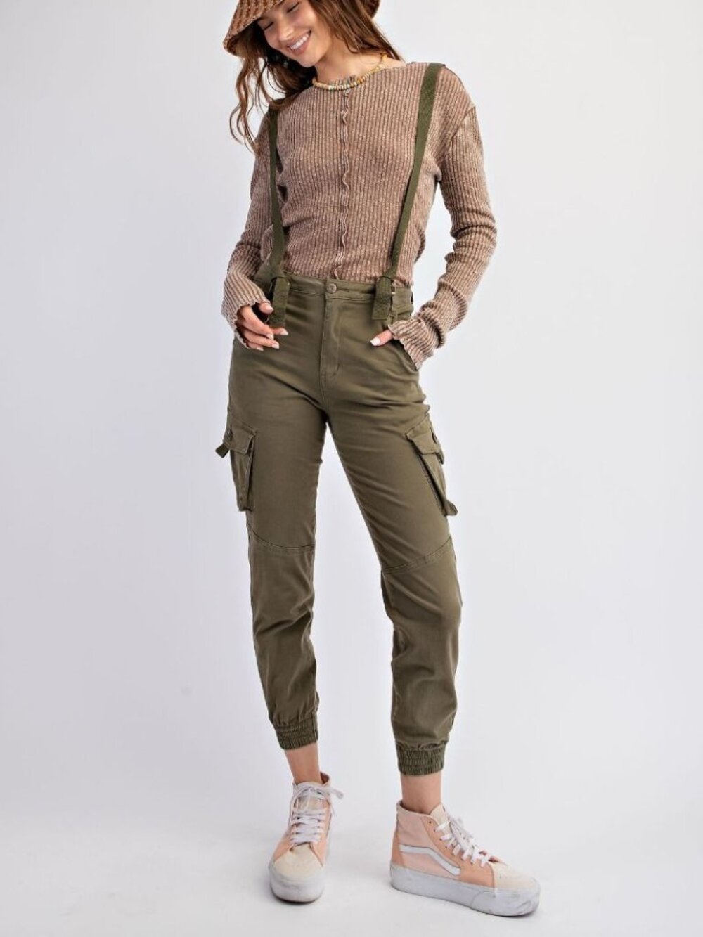 WASHED STRETCH TWILL CARGO OVERALLS
